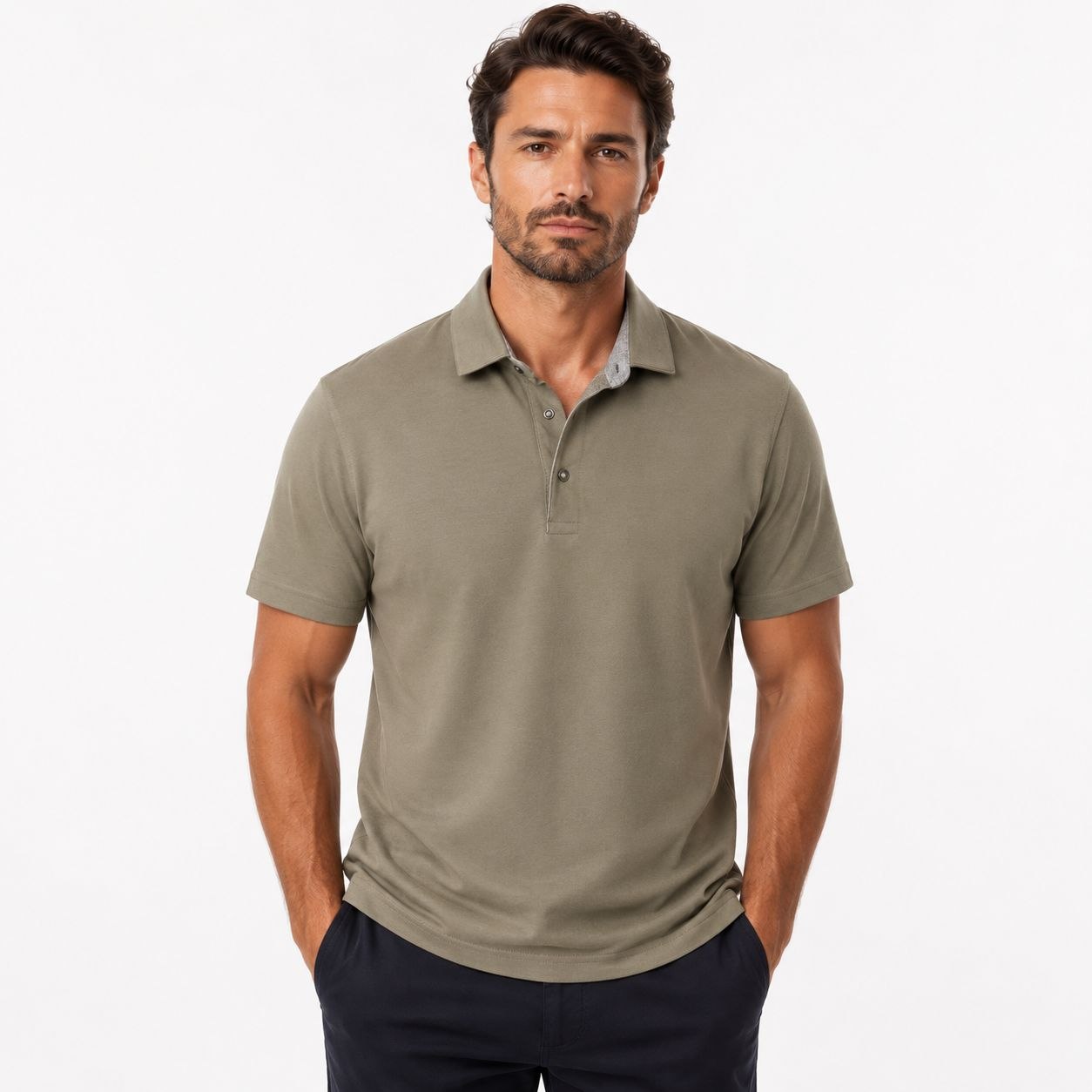 Olive luxe-touch smart polo tshirt in olive | Flamingo Fits