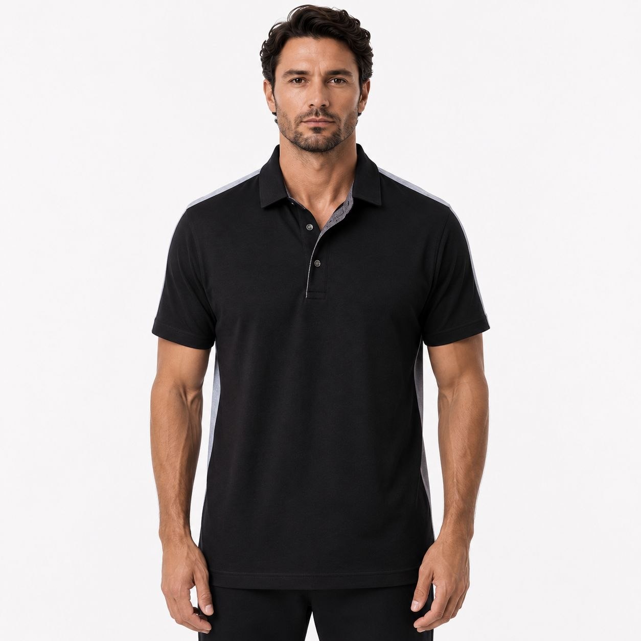 Black luxe-touch smart polo tshirt in black | Flamingo Fits