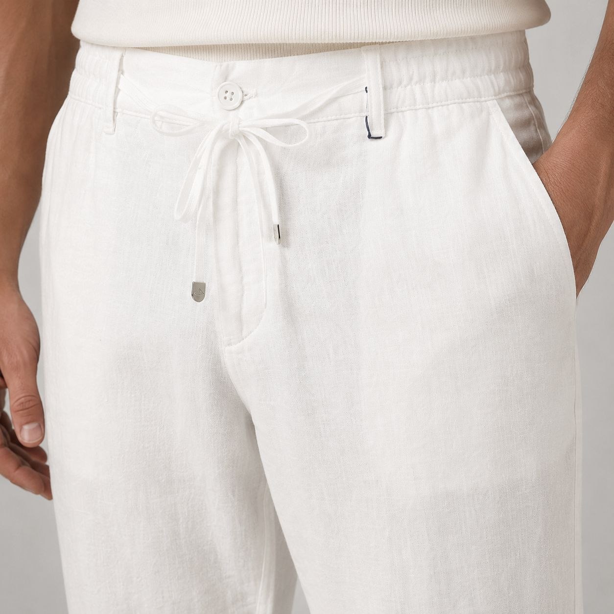 White portofino linen regular fit trouser in white | Flamingo Fits