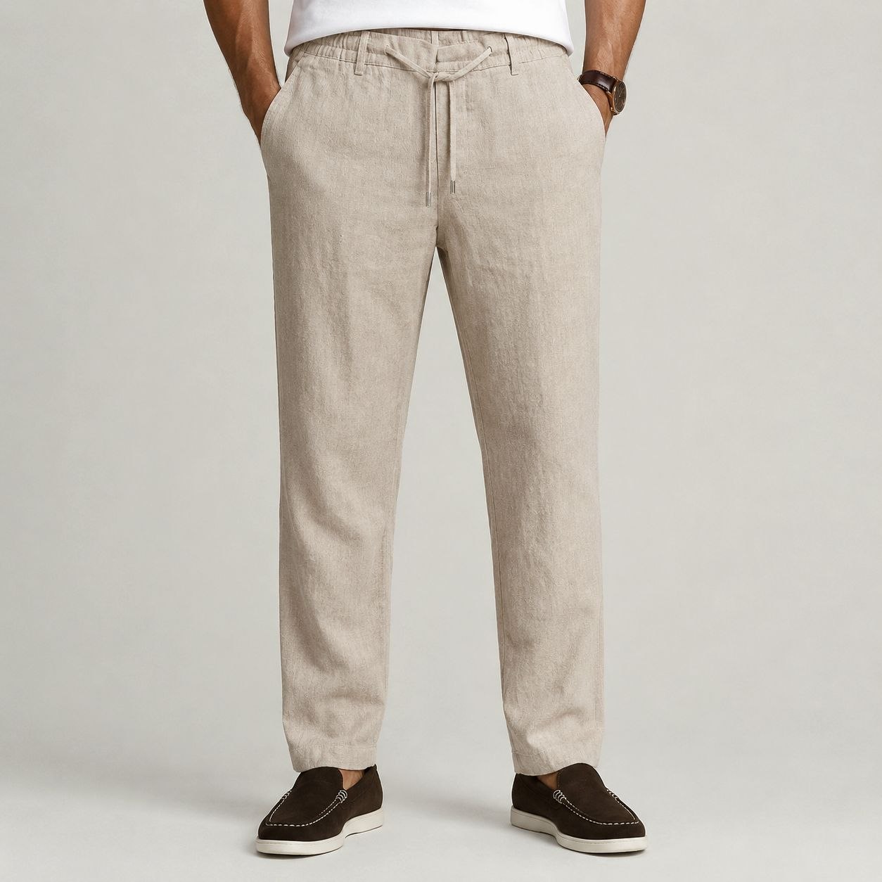 Beige portofino linen regular fit trouser in beige | Flamingo Fits