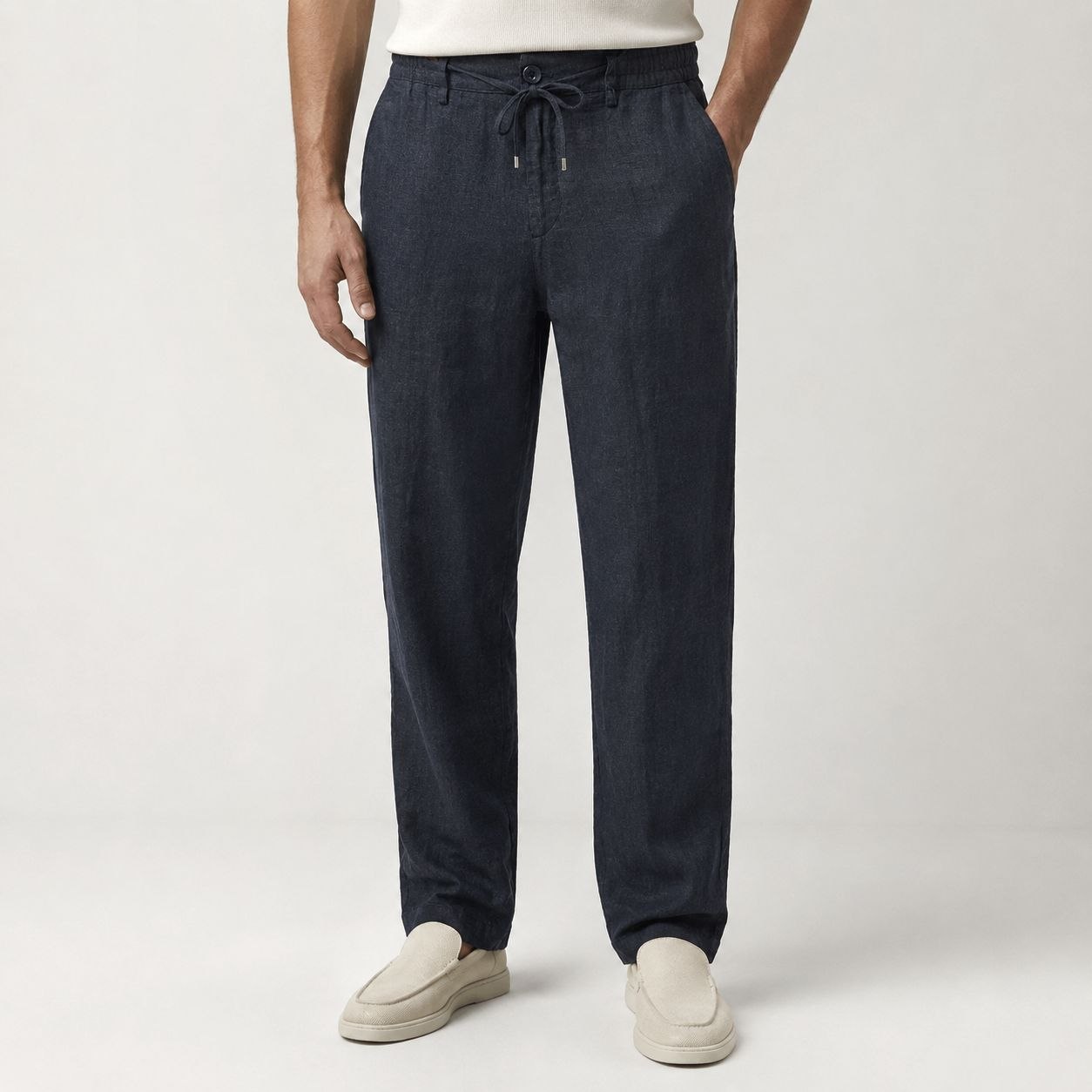 Navy portofino linen regular fit trouser in navy | Flamingo Fits