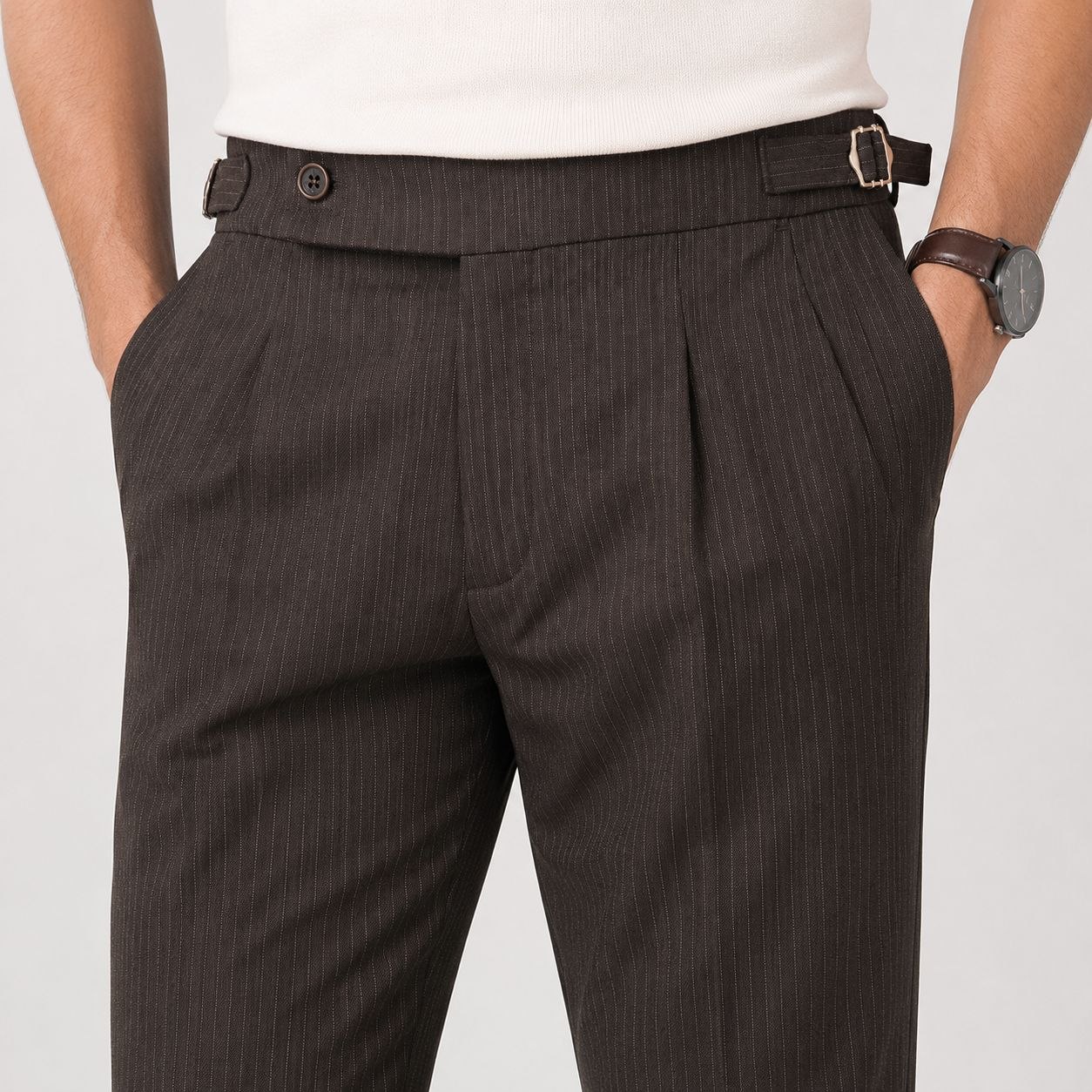 Brown monaco stripe formal trouser in brown | Flamingo Fits