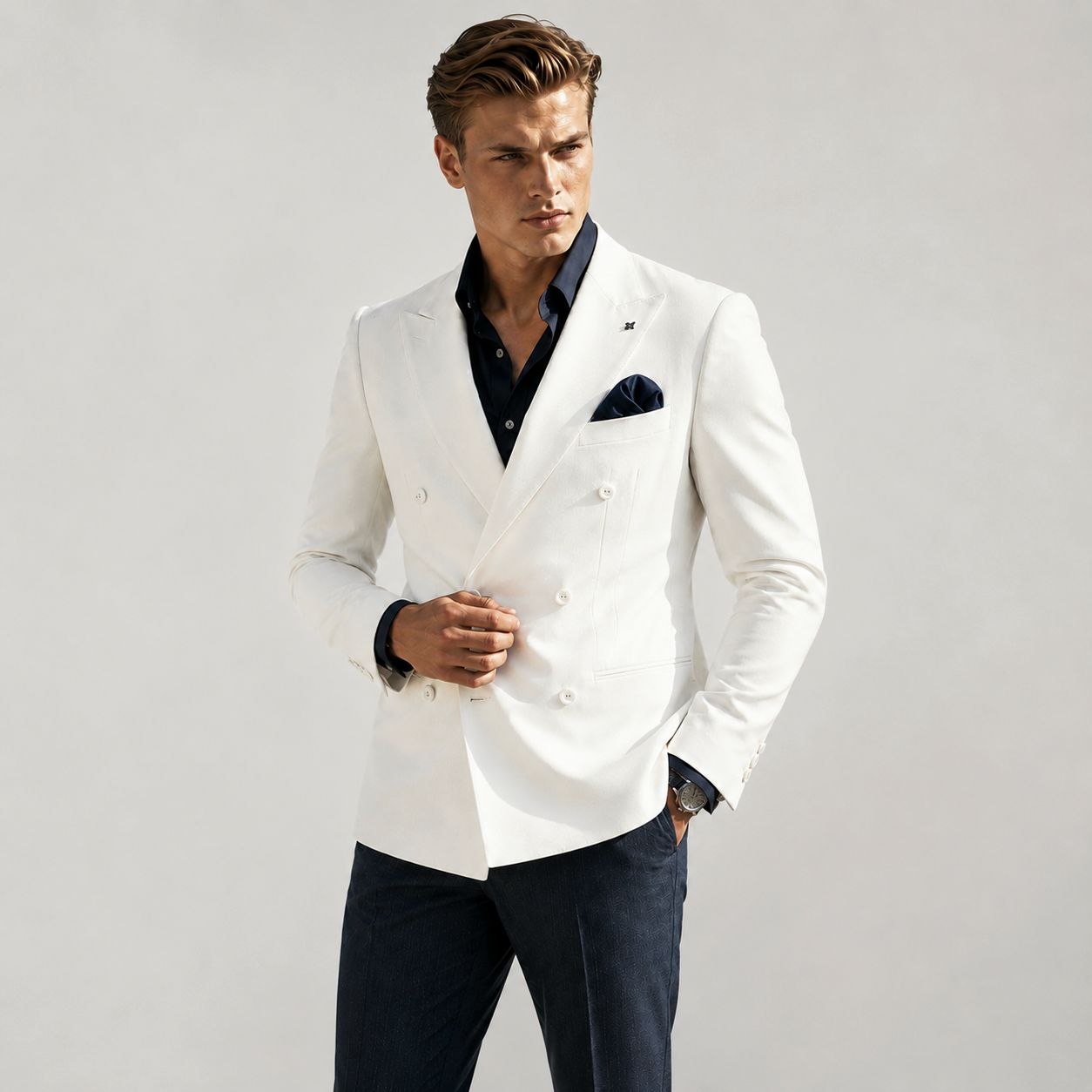White imperio double-breasted blazer in white | Flamingo Fits