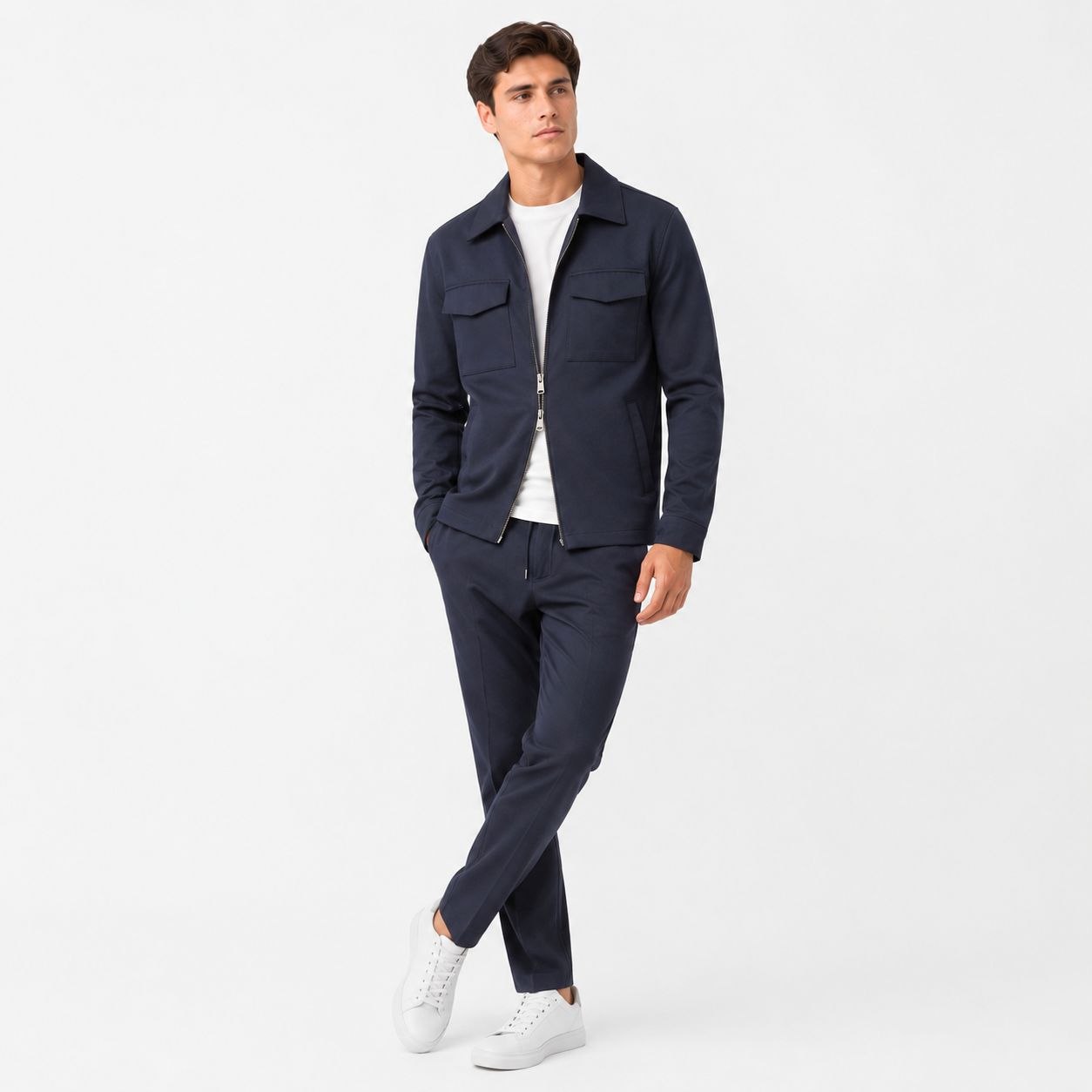 Navy executive zip-up tailored set in navy | Flamingo Fits
