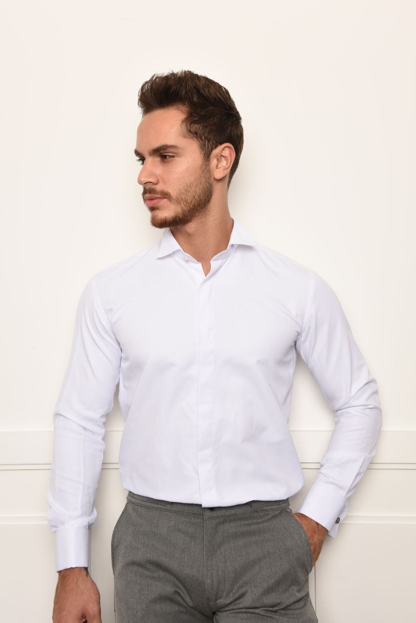 SATIN WING COLLAR CLASSIC SHIRT