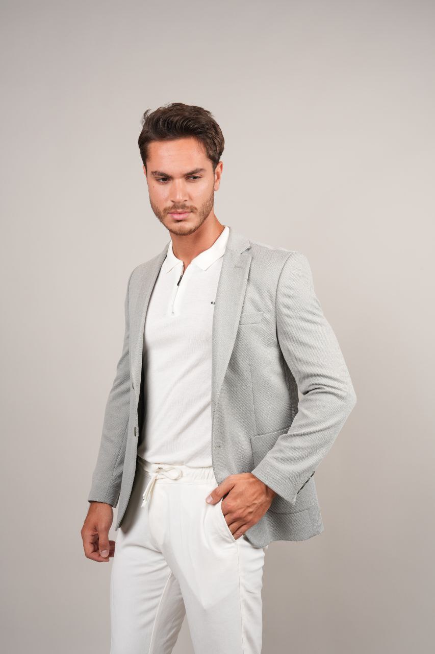 Olive cotton-blend seersucker blazer in black/havan | Flamingo Fits