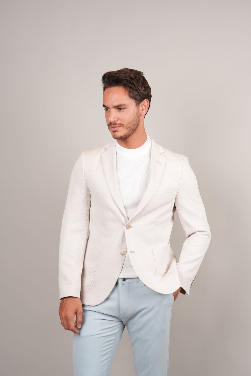 Beige cotton-blend seersucker blazer in beij | Flamingo Fits