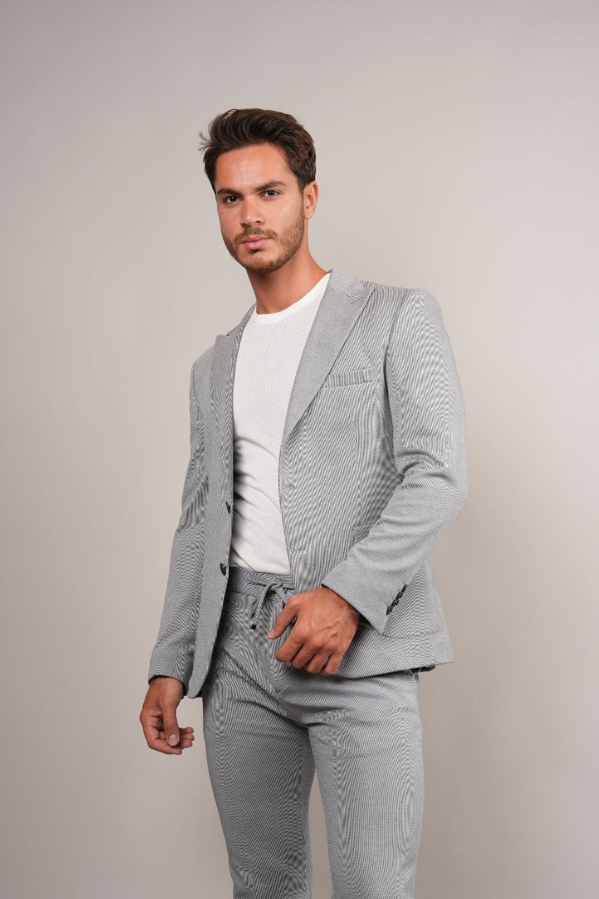 Grey two-piece striped suit in grey | Flamingo Fits