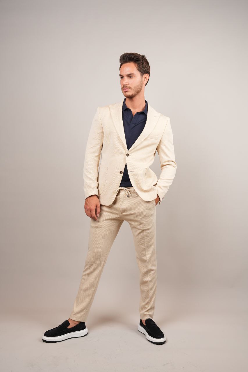 Beige Two-Piece Striped Suit