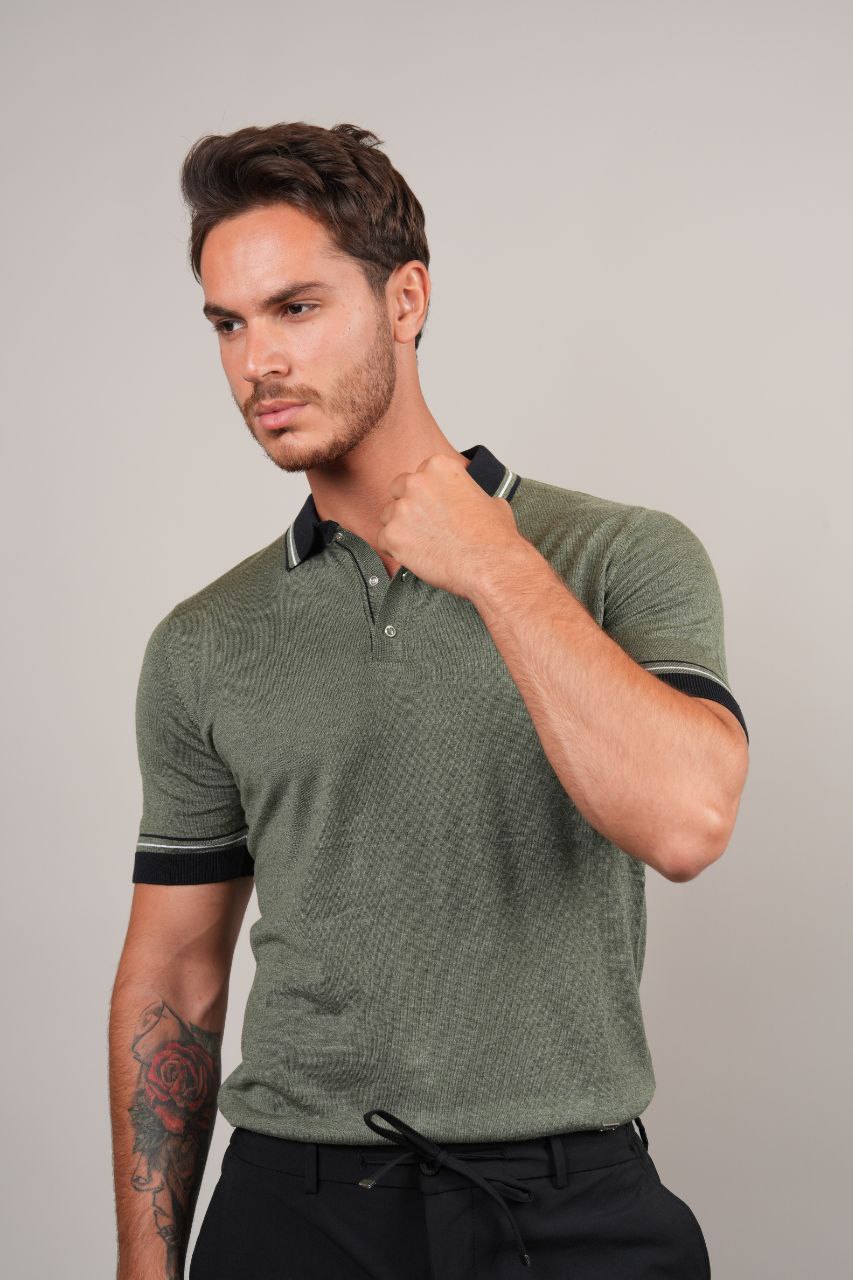 olive two-tone polo neck tshirt
