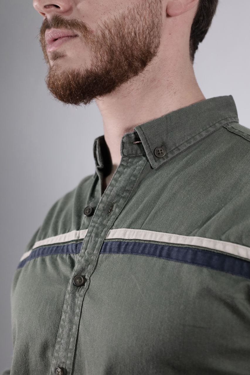 senzy one line paneled olive shirt