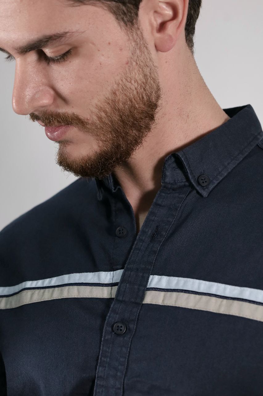 senzy one line paneled navy shirt