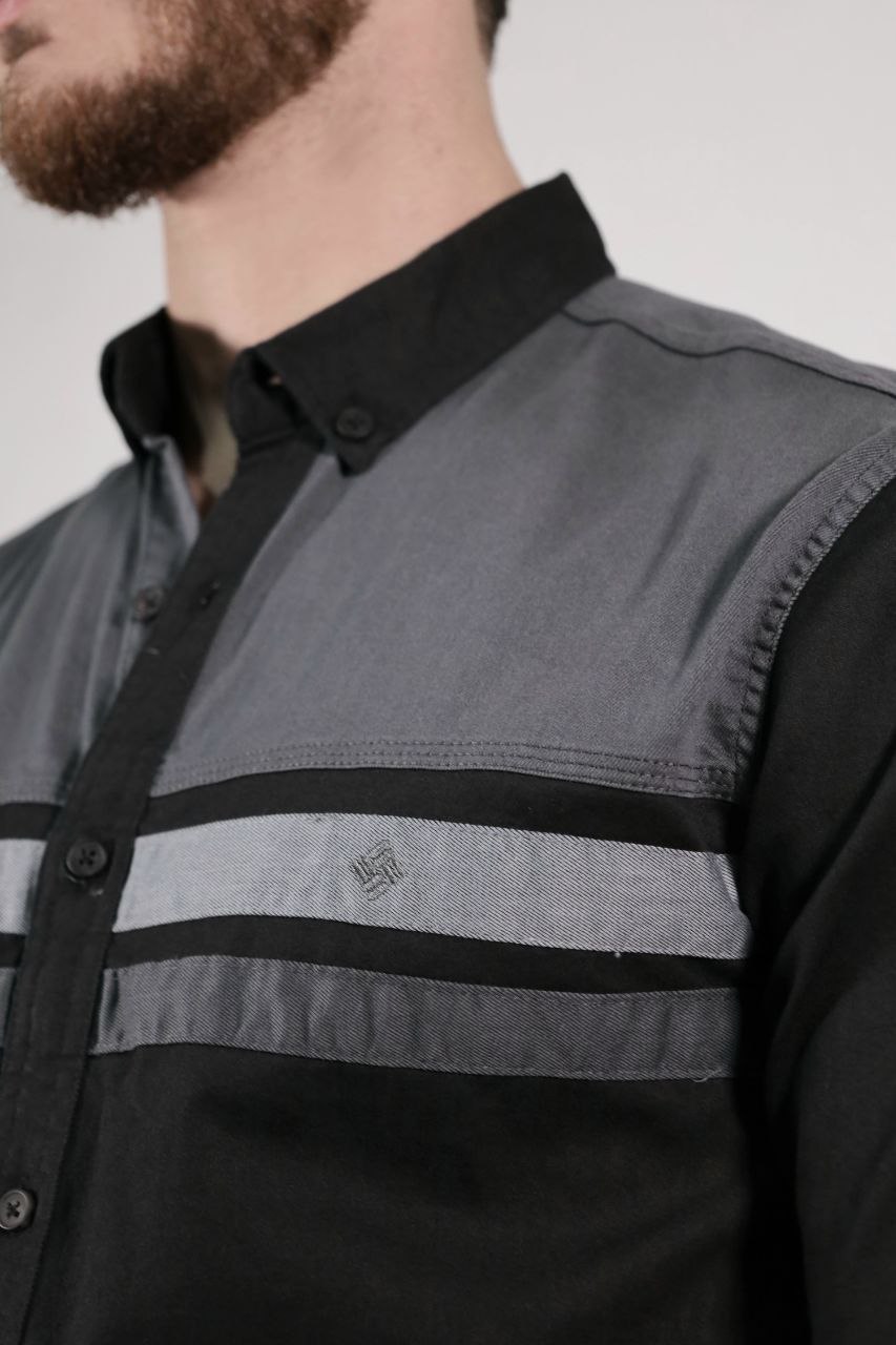 senzy black-grey two lines paneled shirt