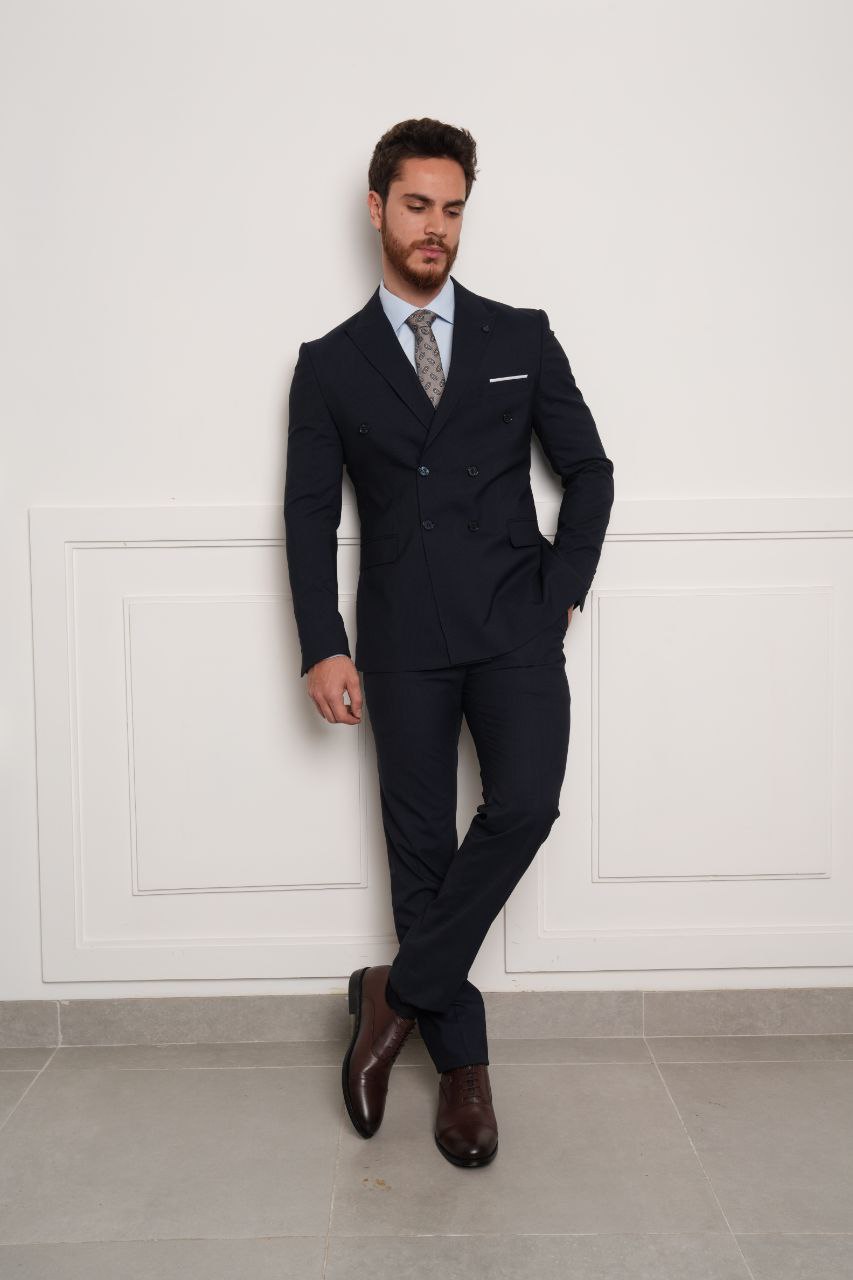 Navy double breasted suit in navy | Flamingo Fits