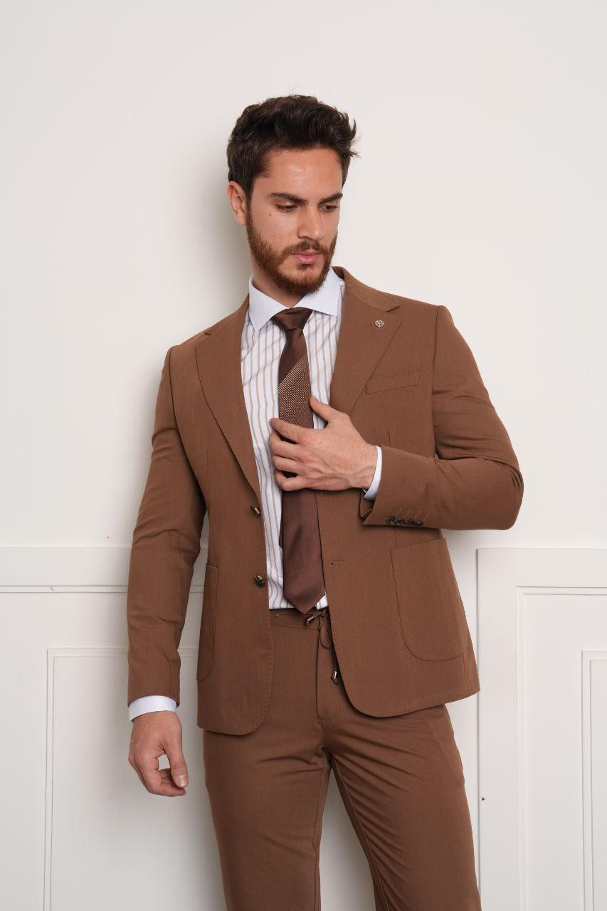 Caramel Hopsack Two-Pieces Suit