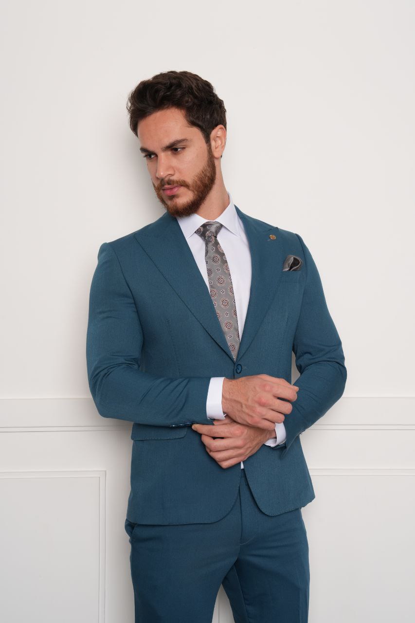 Slate blue hopsack two-pieces suit in orange | Flamingo Fits