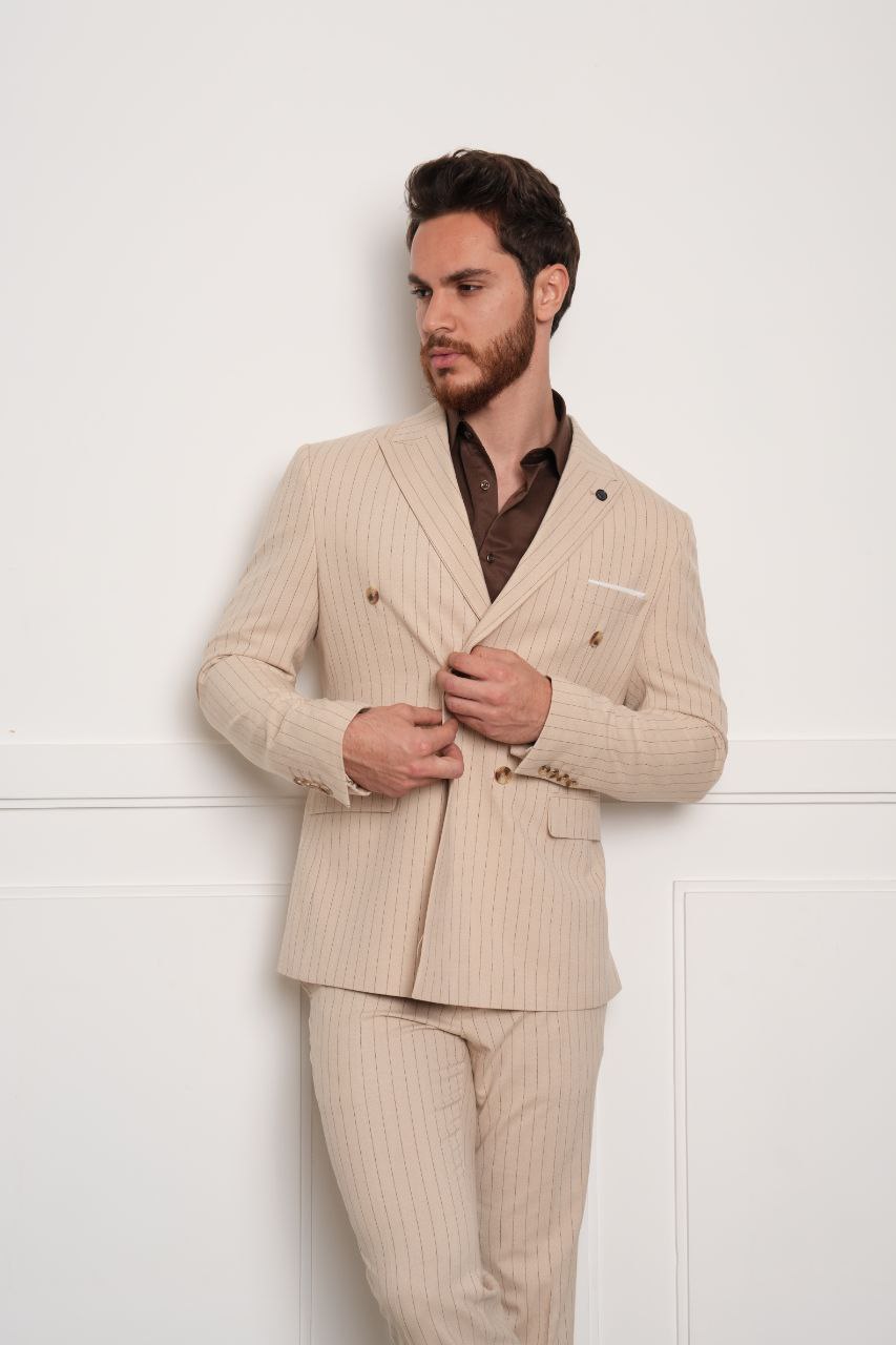 Beige double breasted suits in beij | Flamingo Fits