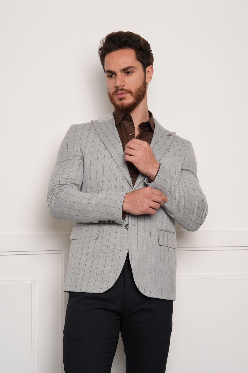 Marko pinstripe grey blazer in grey | Flamingo Fits