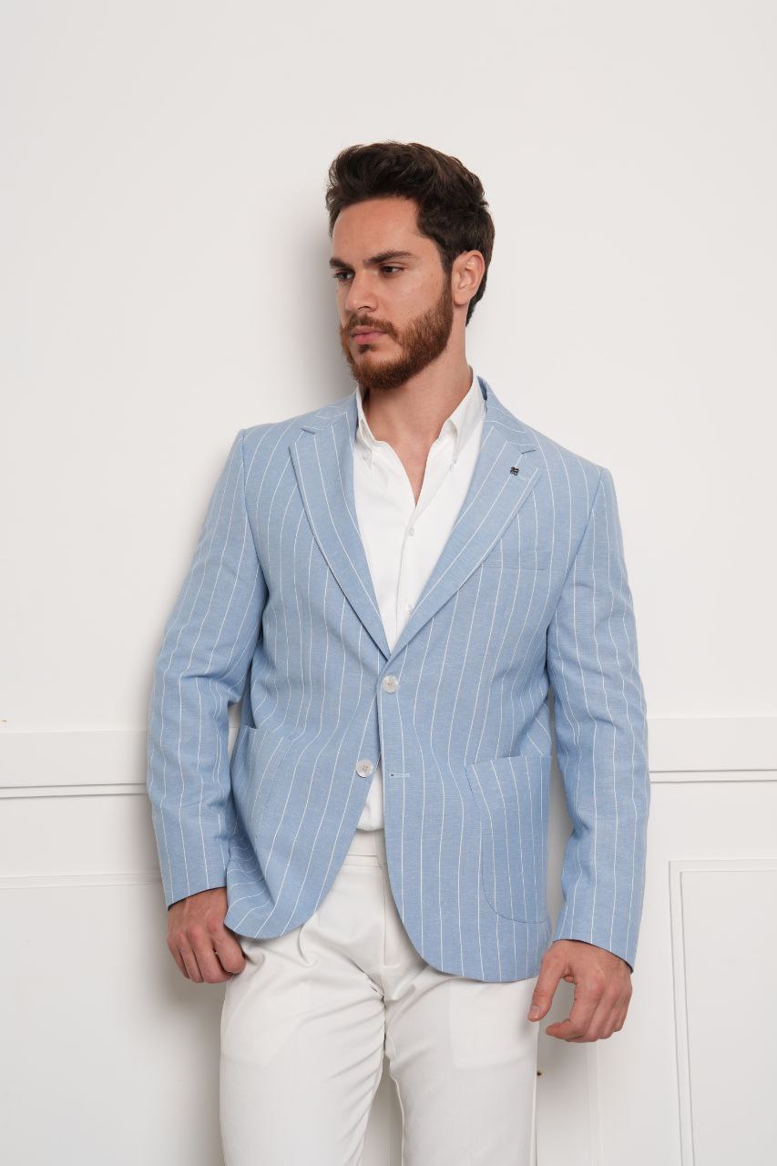 Blue frappo pinstripe blazer in blue | Flamingo Fits