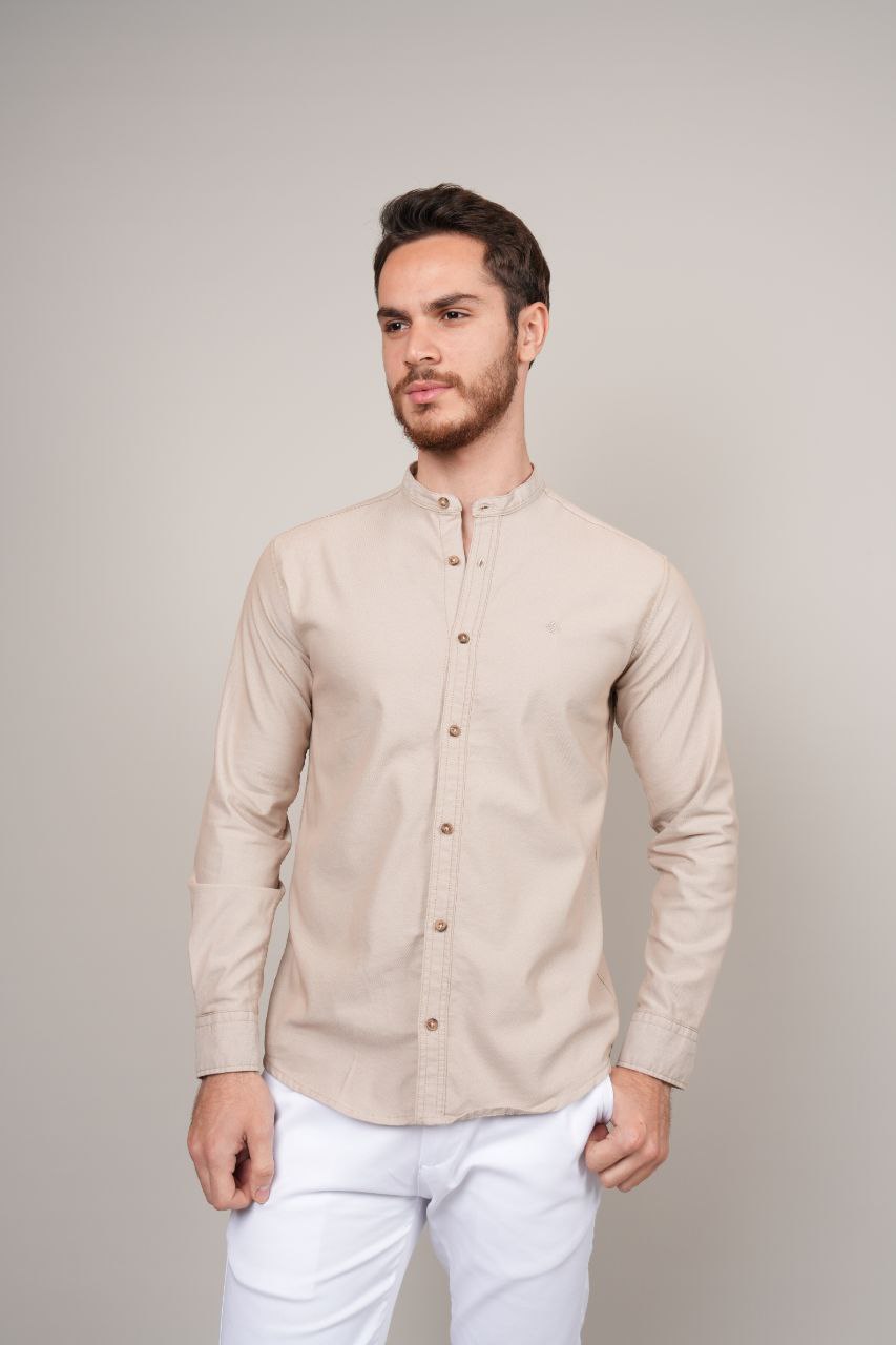 Senzy beige mandarine shirt in beij | Flamingo Fits