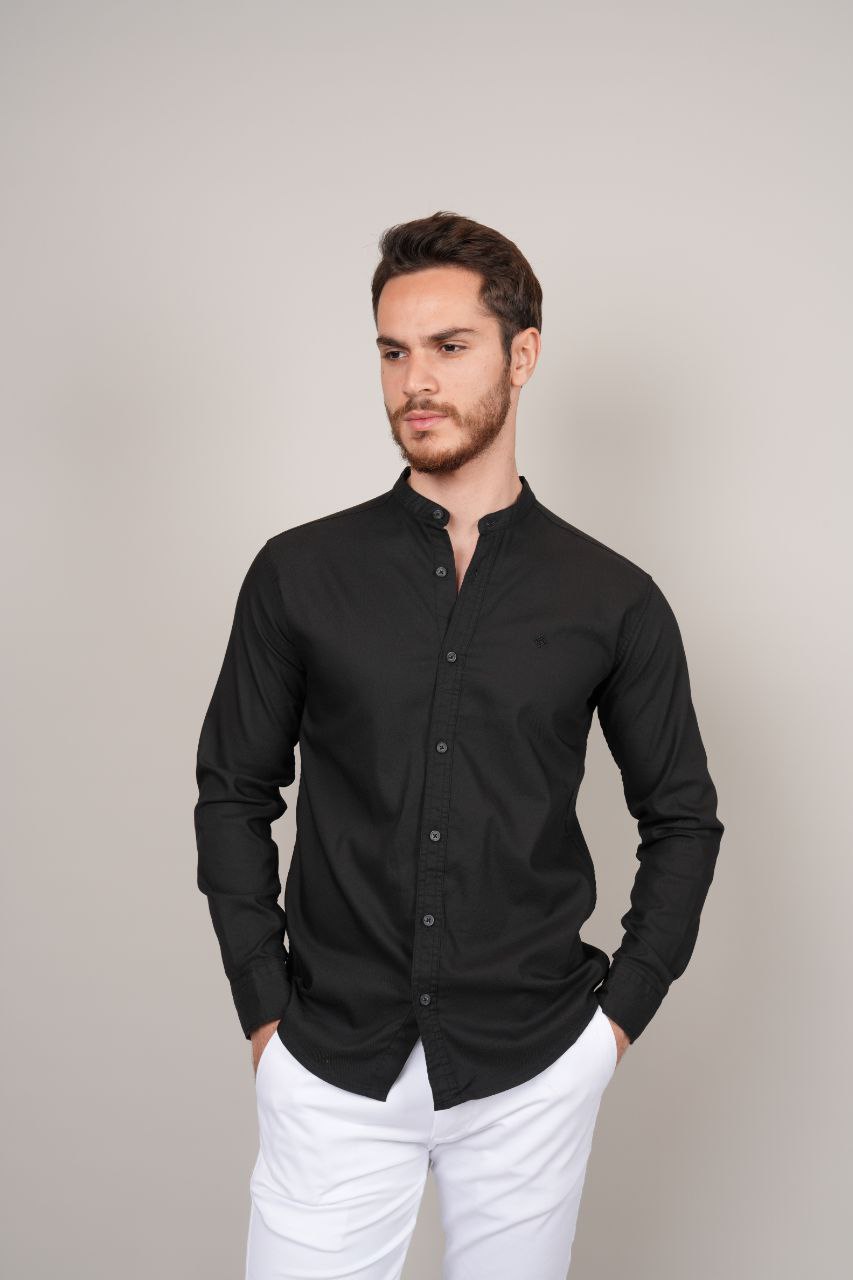 Senzy black mandarine shirt in black | Flamingo Fits