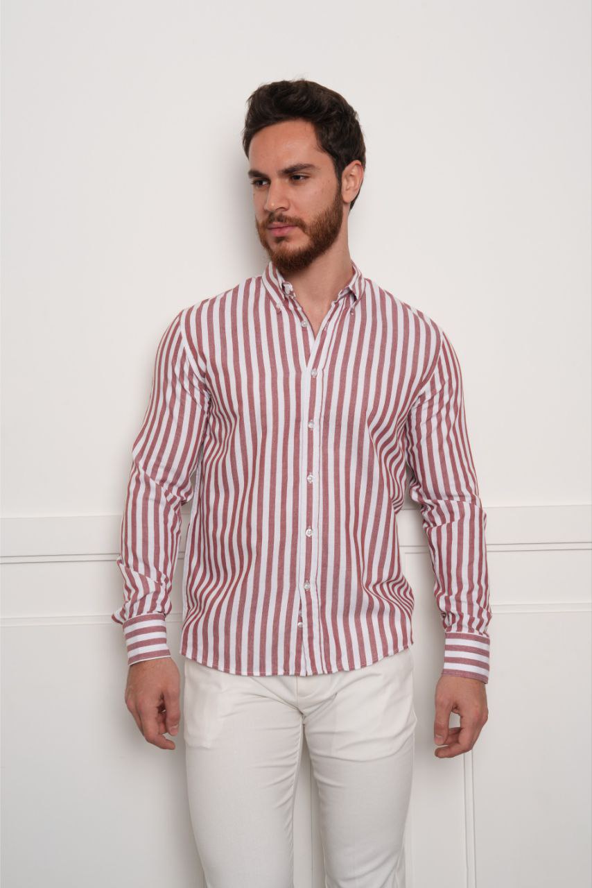 Burgundy stripped cotton shirt in RACHEL LC | Flamingo Fits