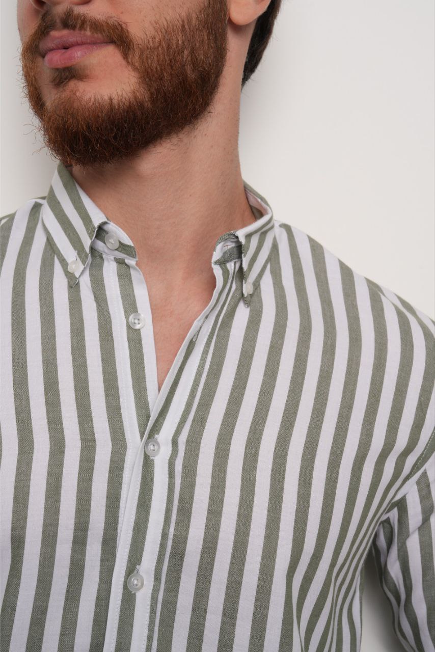 Olive stripped cotton shirt in black/havan | Flamingo Fits