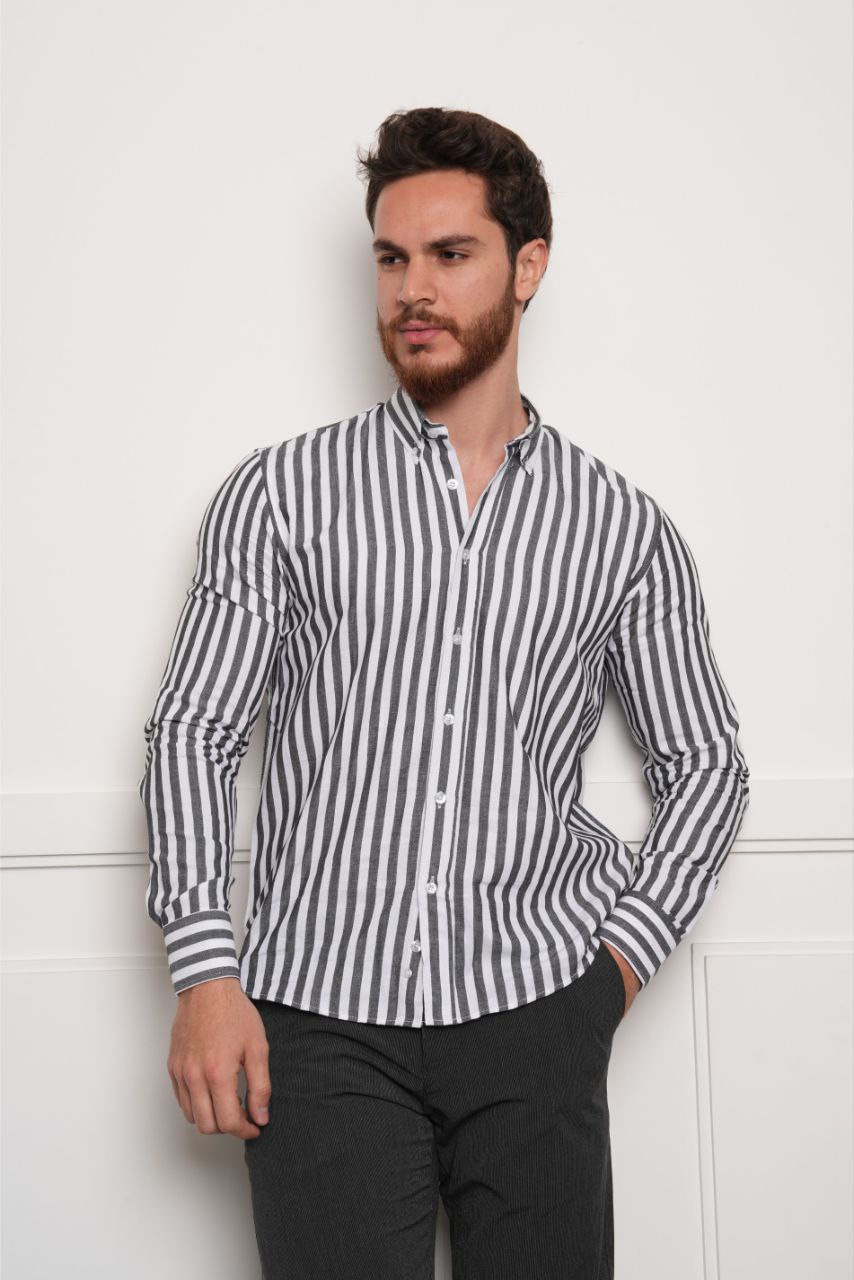 Black stripped cotton shirt in black | Flamingo Fits