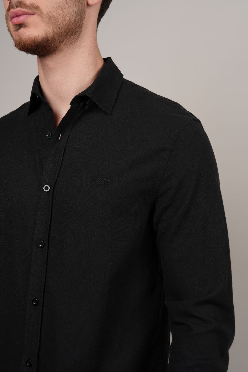 Black plain linen shirt in black | Flamingo Fits