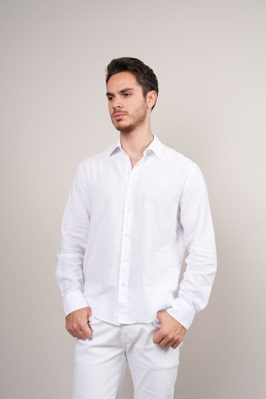White plain linen shirt in white | Flamingo Fits