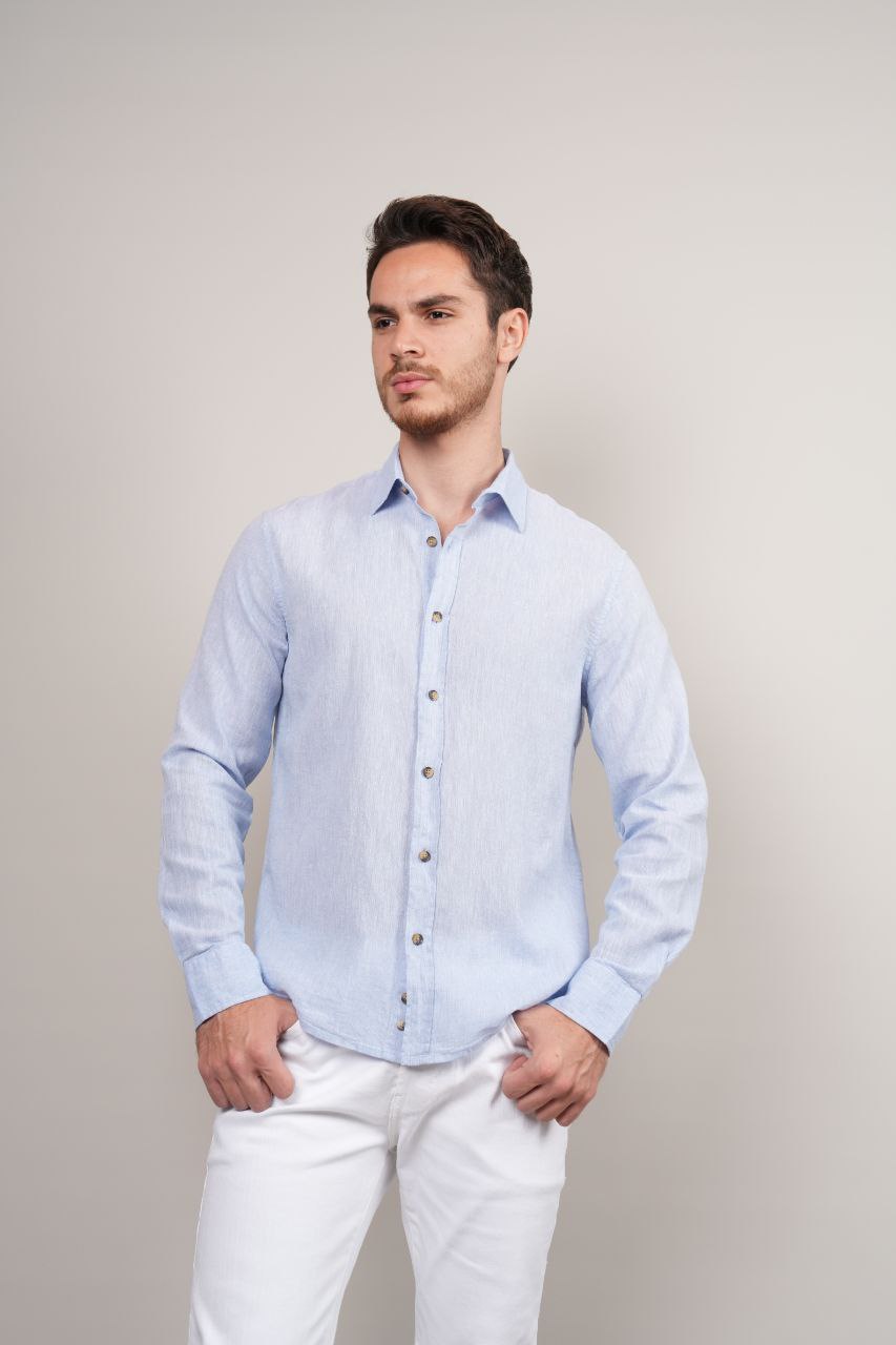 Blue plain linen shirt in blue | Flamingo Fits