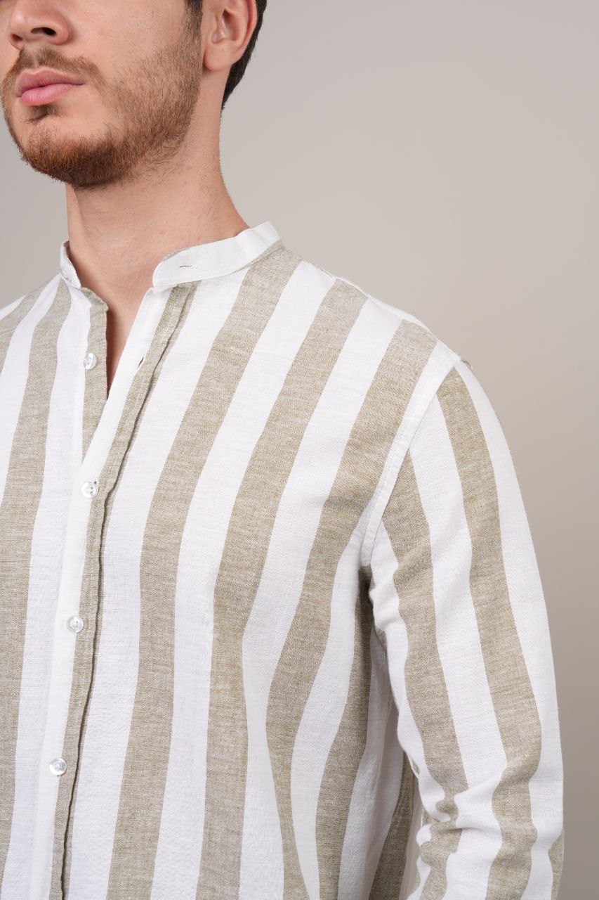 olive stripped mandarine linen shirt