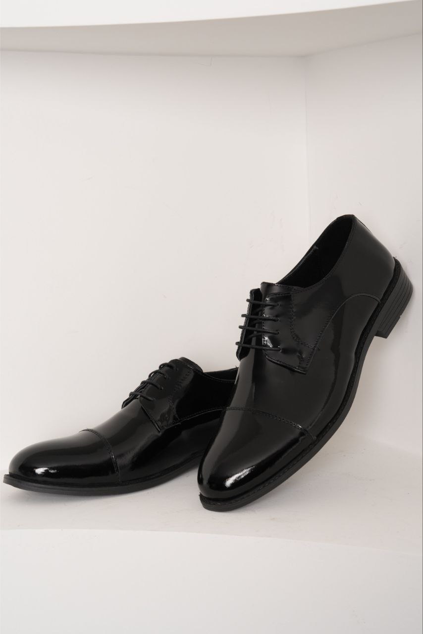 Black glossy big size oxford shoes  in black glossy | Flamingo Fits