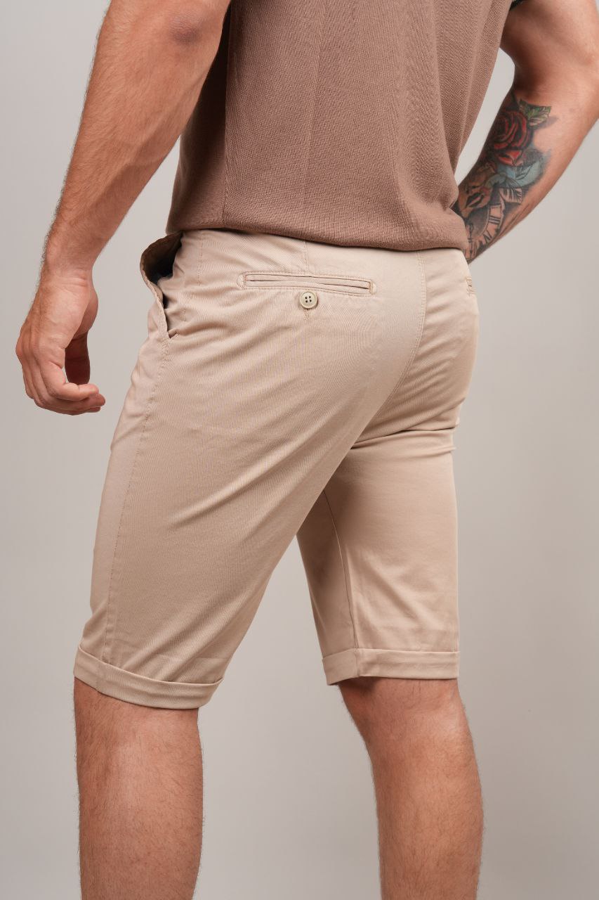 Beige strech chino short in beij | Flamingo Fits
