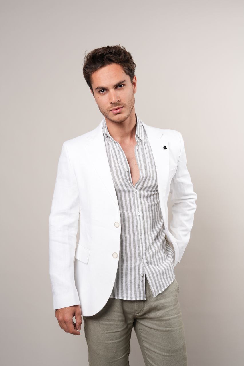 White emilio linen blazer in white | Flamingo Fits