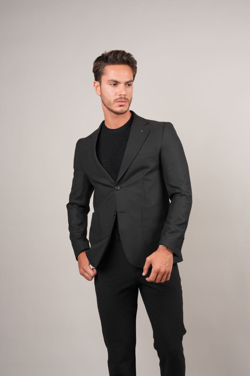 Black rnt full lycra casual blazer in black | Flamingo Fits
