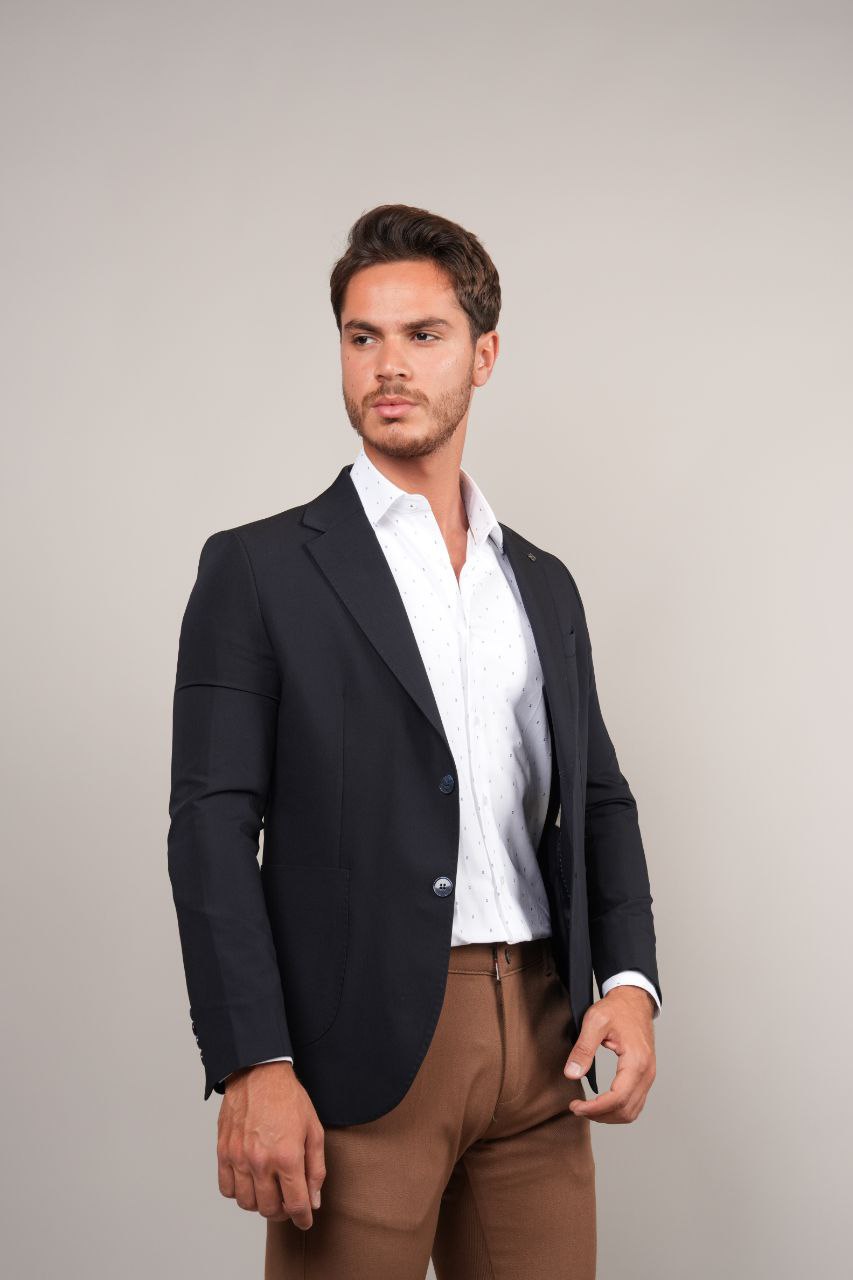 Navy  rnt full lycra casual blazer in navy | Flamingo Fits