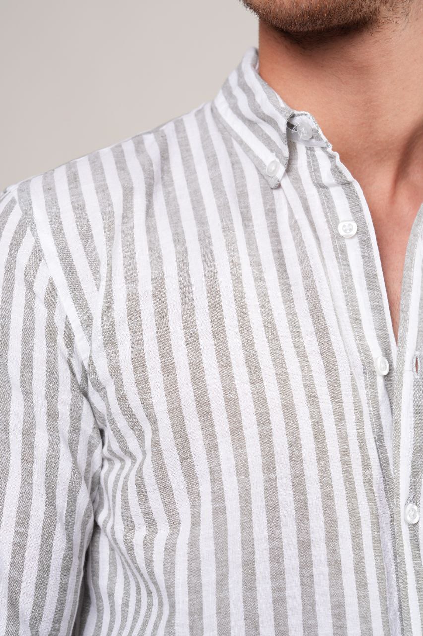 Olive stripped linen shirt in zayte | Flamingo Fits