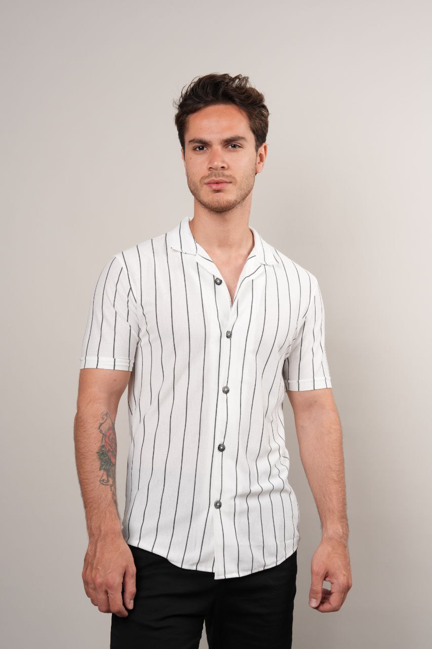WHITE BOGLER STRIPED SHORT SLEEVE SHIRT