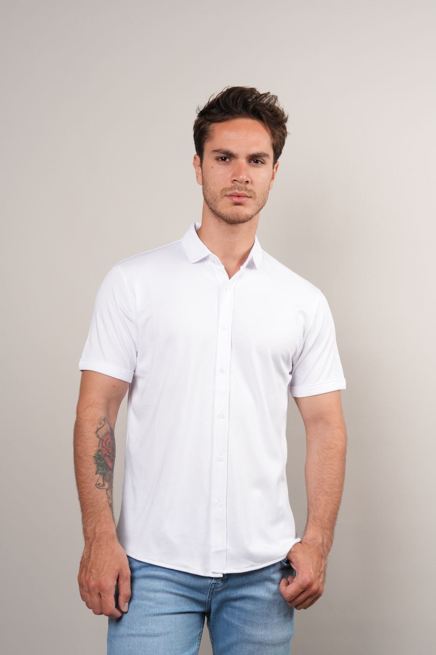 White breathable travel short sleeve shirt in white | Flamingo Fits