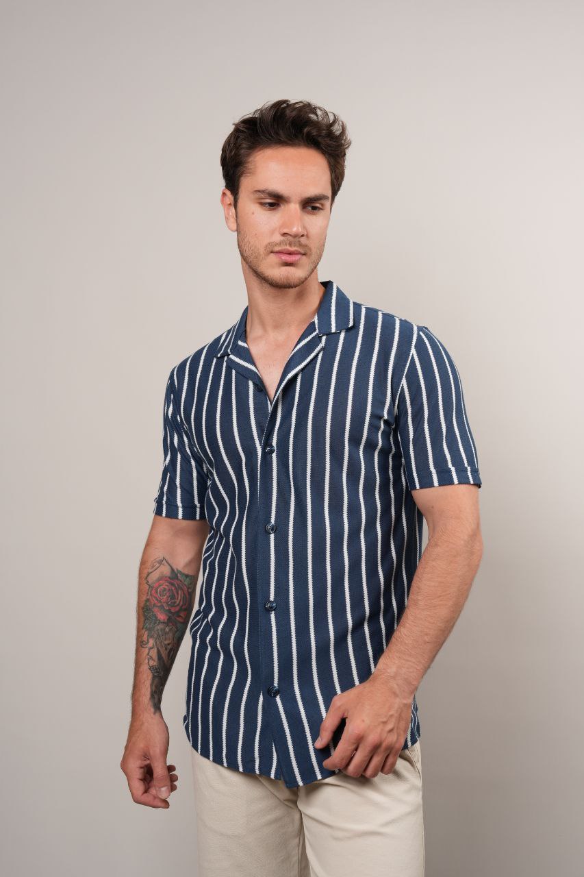 INDIGO ZALORA WHITE STRIPES SHORT SLEEVE SHIRT