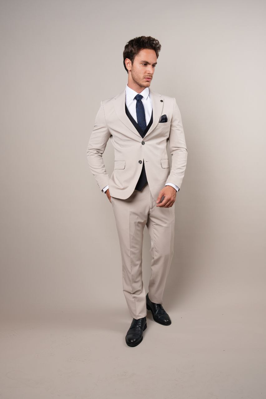 BEIGE SLEEK THREE PIECES SUITS