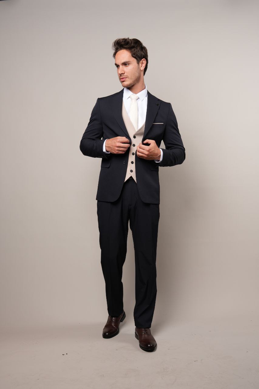 Navy Sleek Three Pieces Suits