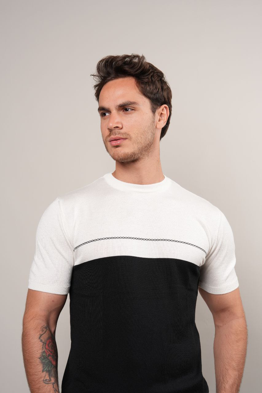 Black half way knit round neck tshirt in black | Flamingo Fits
