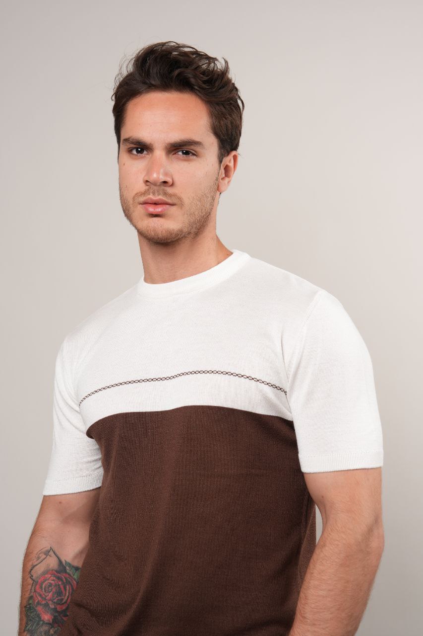 Brown half way knit round neck tshirt in brown | Flamingo Fits
