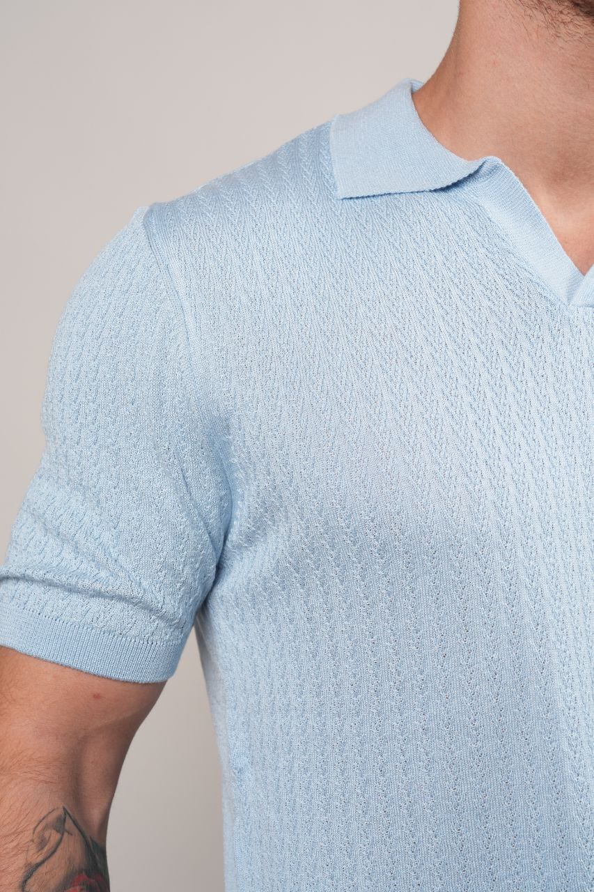BLUE REVIVO KNITTED POLO NECK TSHIRT