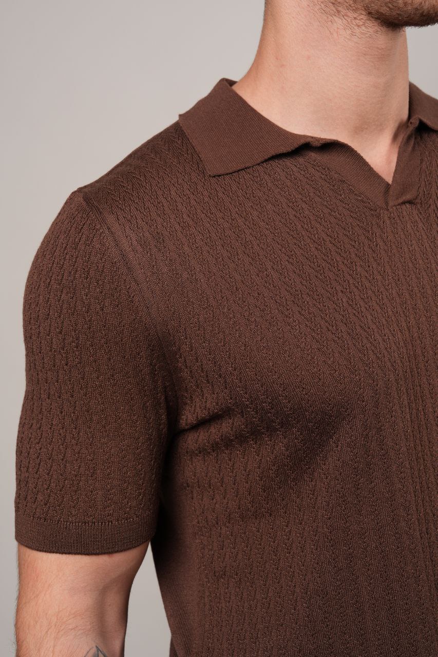 BROWN REVIVO KNITTED POLO NECK TSHIRT