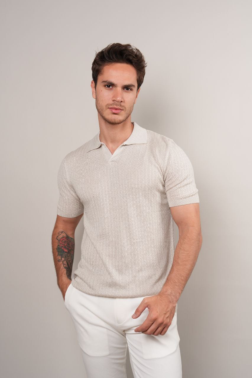 BEIGE REVIVO KNITTED POLO NECK TSHIRT