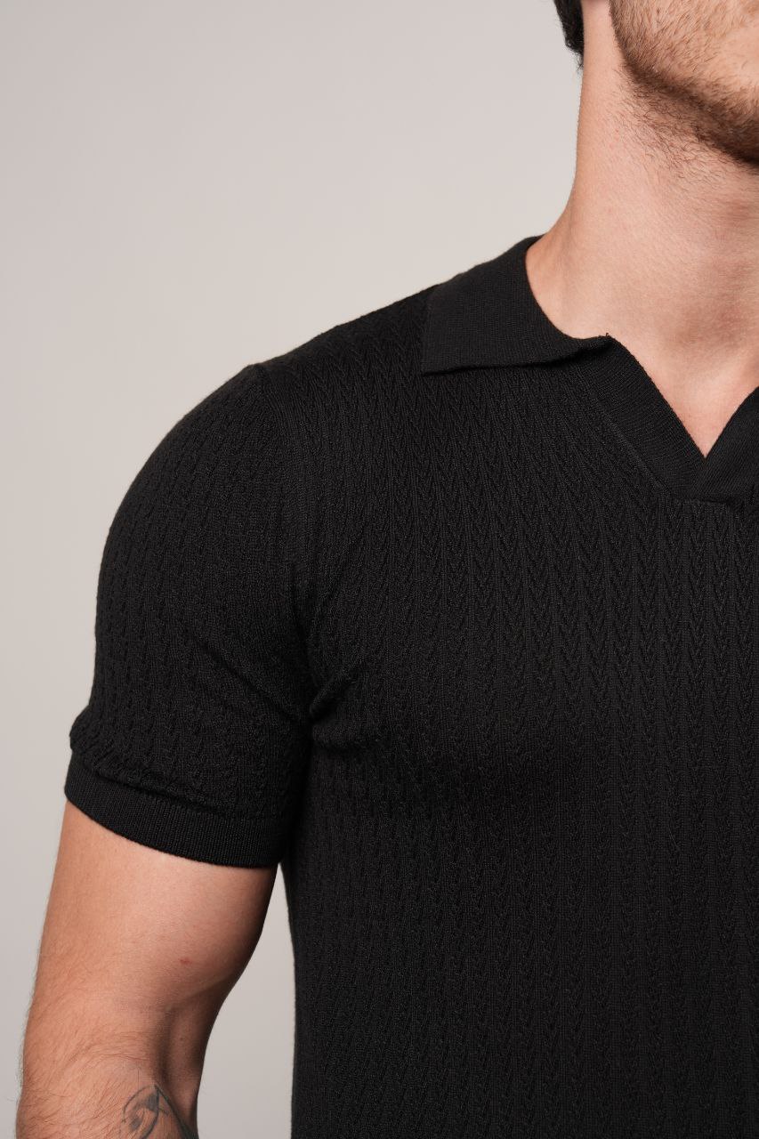 BLACK REVIVO KNITTED POLO NECK TSHIRT