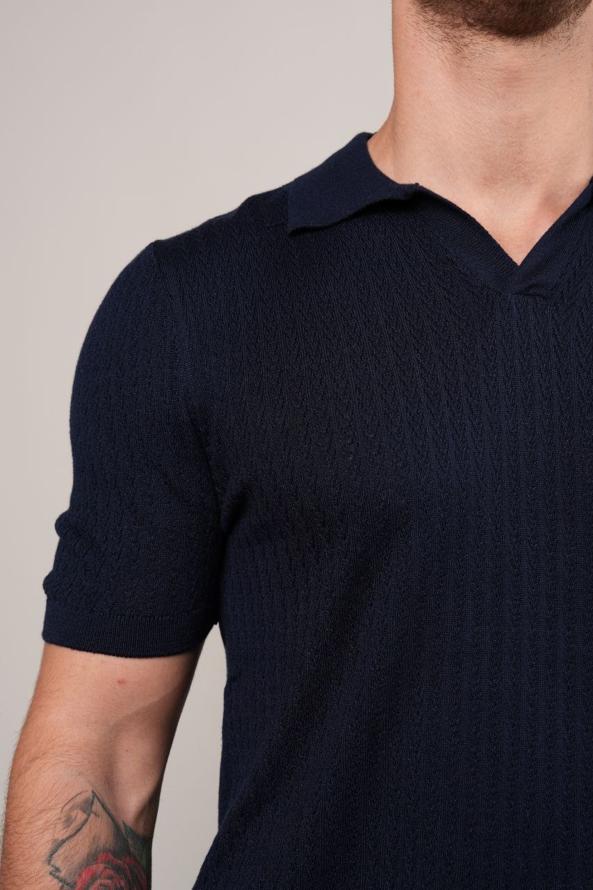 NAVY REVIVO KNITTED POLO NECK TSHIRT